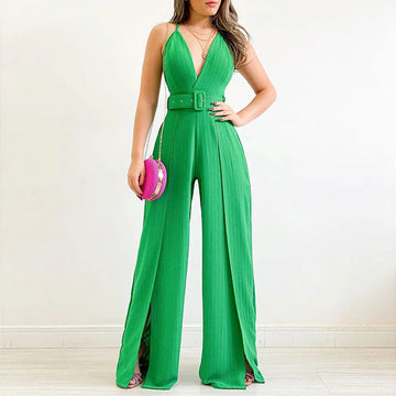 Women High Waist Wide Legs Jumpsuits with Belt