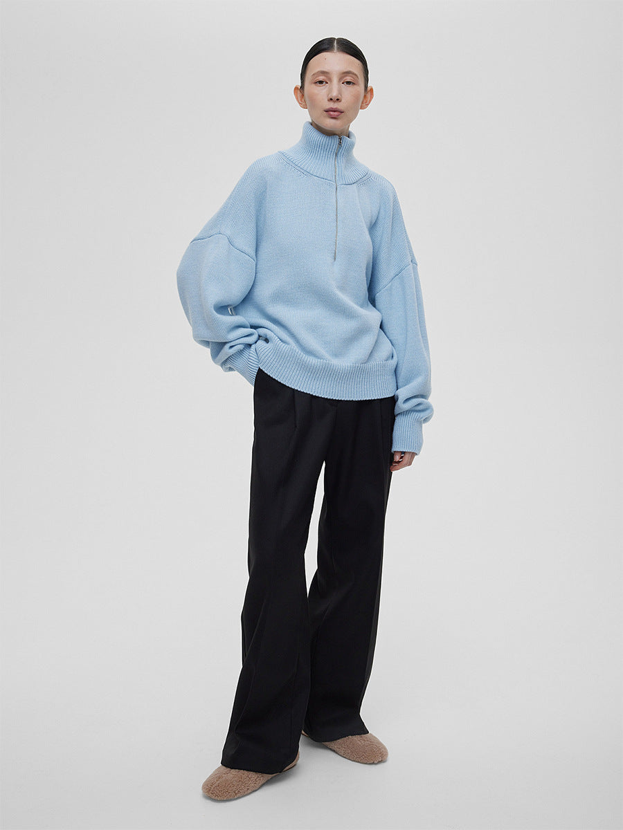 Relaxed Fit Mock Neck Half-Zip Sweater