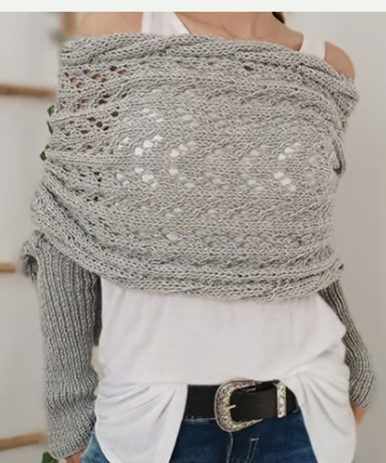 Women's Long Knit Cape Cardigan – Elegant Openwork Design