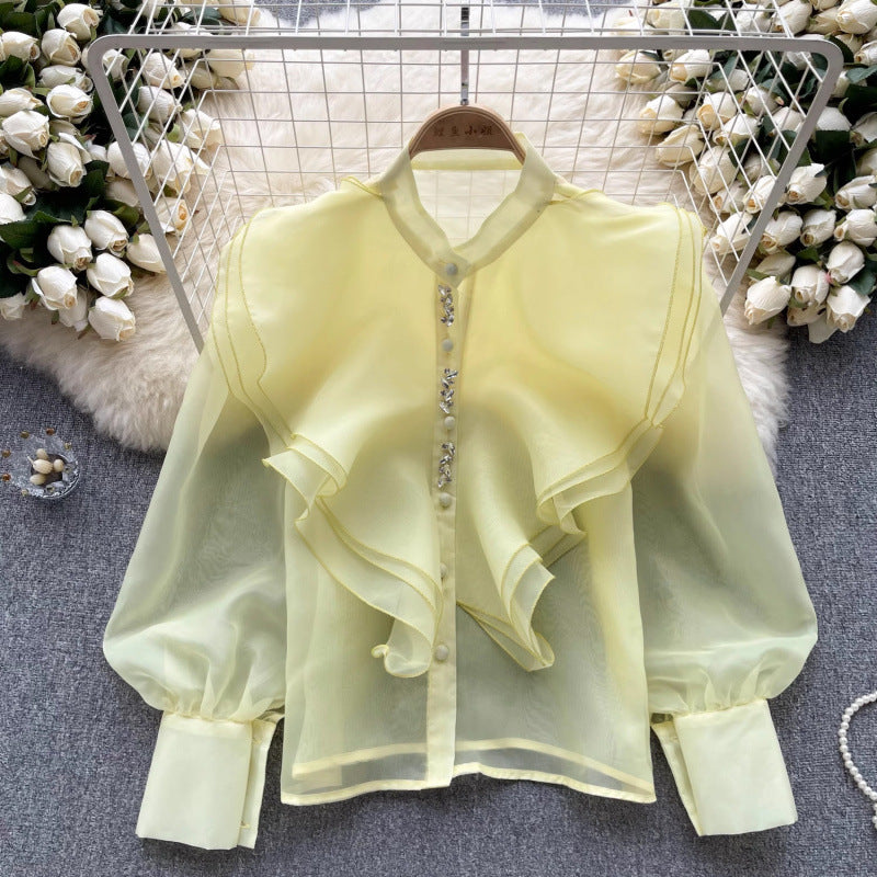 Fairy Style Ruffled Mesh Long Sleeve Shirt