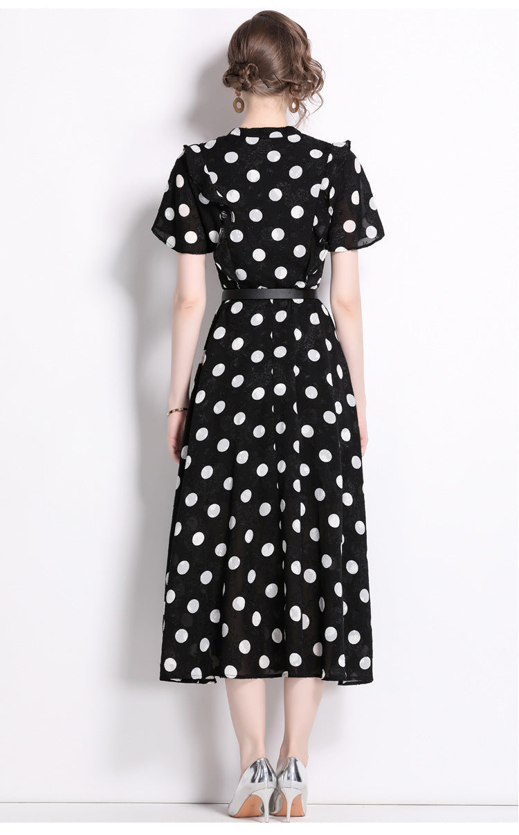 Elegant Polk Dot Short Sleeves Midi Length Dresses