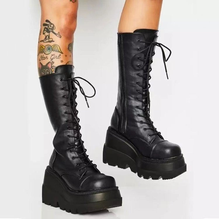 Gothic Wedge Heel Platform Combat Boots