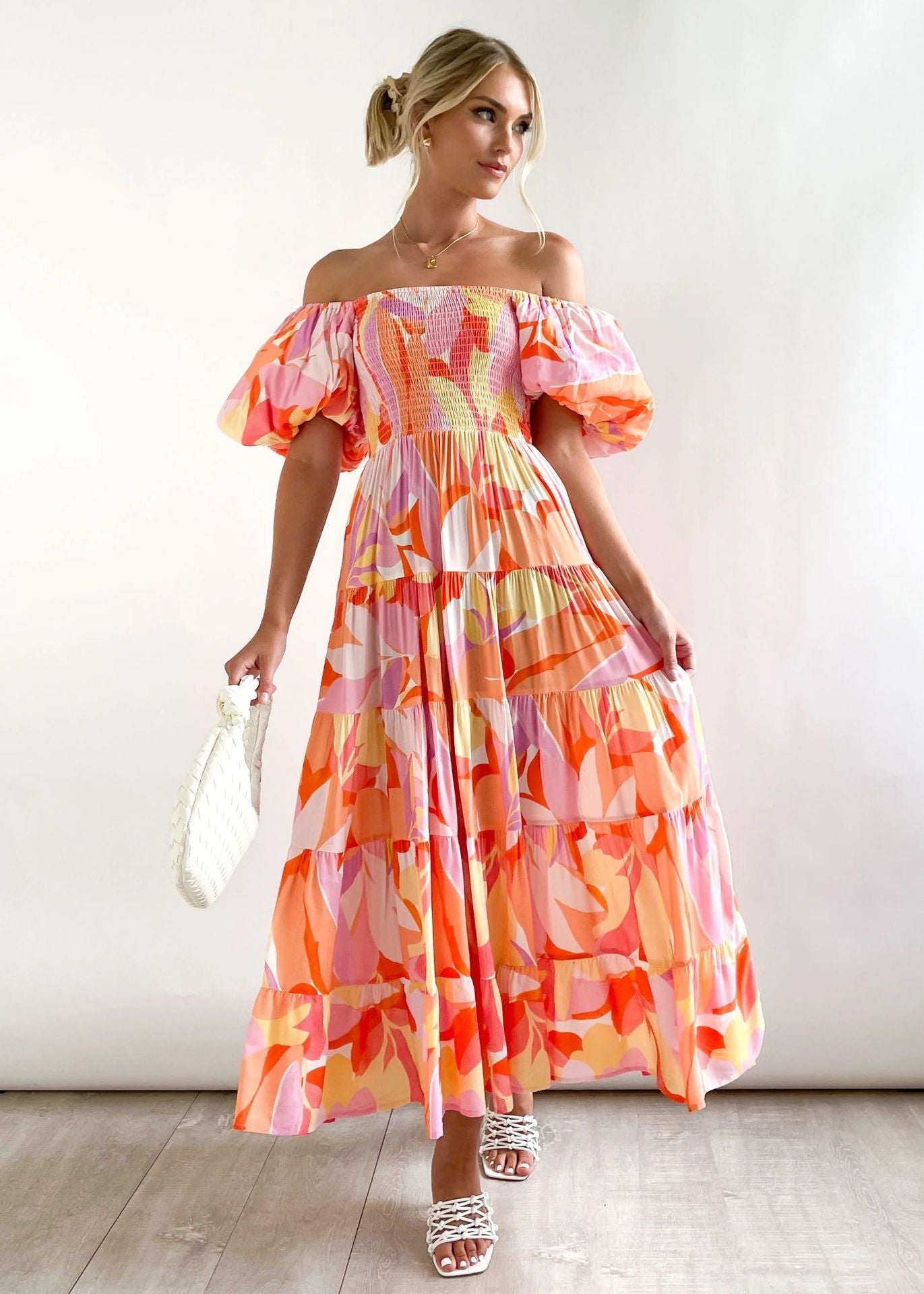 Casual Off The Shoulder Floral Print Long Dresses