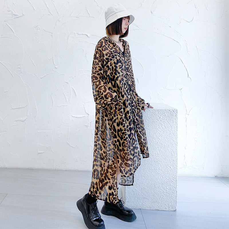 Summer Chiffon Leopard Women Long Sun-proof Tops-Shirts & Tops-Leopard-One Size-Free Shipping at meselling99