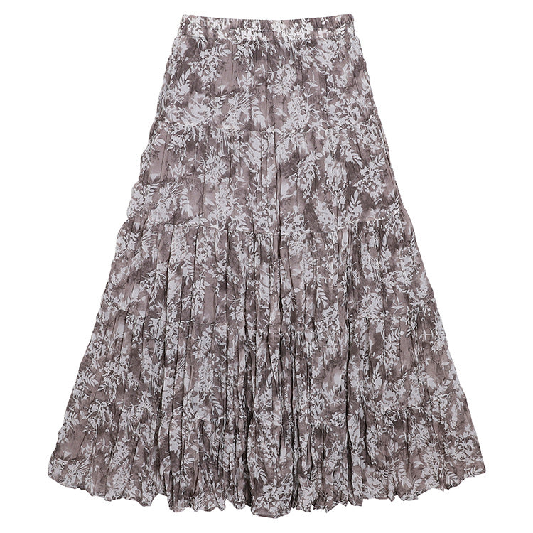 Yuan Su's new summer Wizard of Oz floral pleated skirt, high waist versatile and thin wrinkled A-shaped big swing skirt-Leaves - grey-one size fits all-Free Shipping Leatheretro