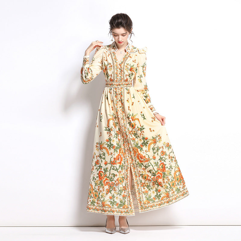 Vintage Designed V Neck Hand Made Long Sleeves Dresses