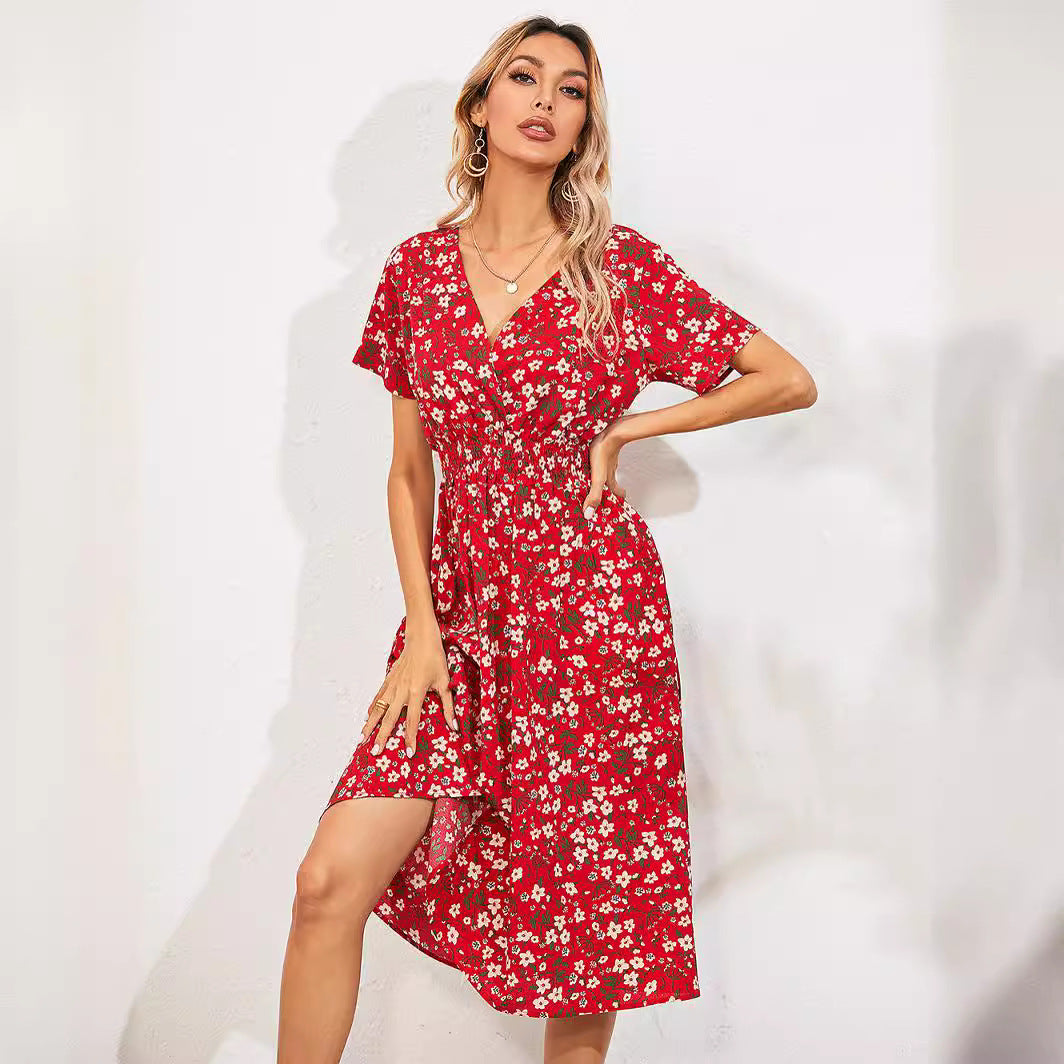 Women's Summer Floral Print Short Sleeve Dress