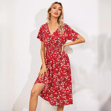 Women's Summer Floral Print Short Sleeve Dress