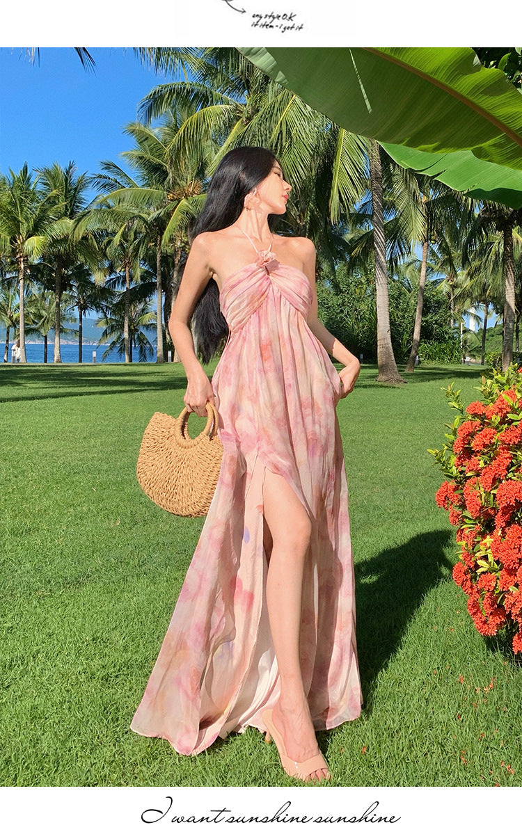 Luxury 3D Floral Halter Neck Dress