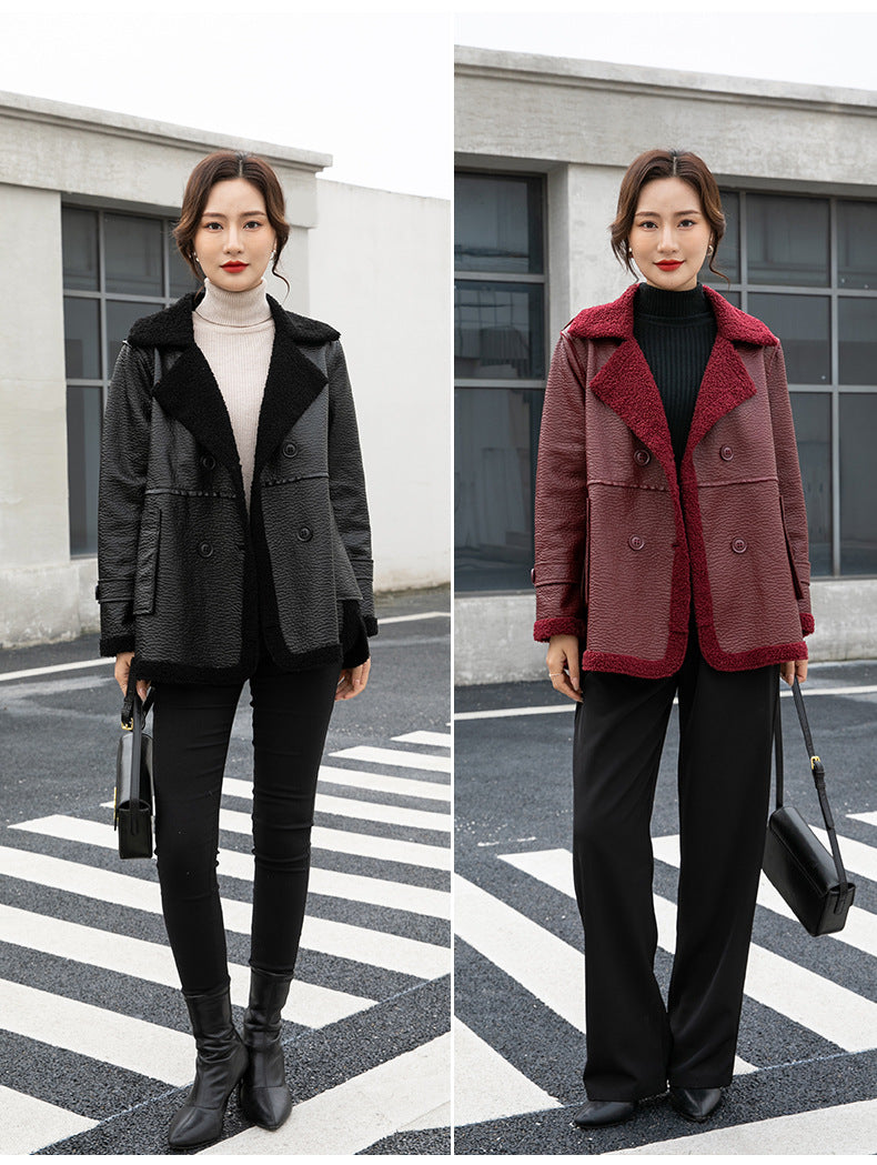 Women's Winter Faux Fur-Trimmed  Plus Sizes Leather Jacket