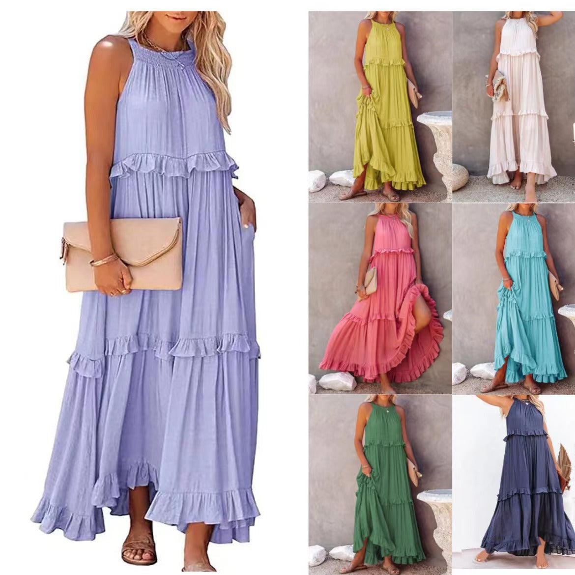 Casual Ruffled Summer Holiday Long Maxi Dresses