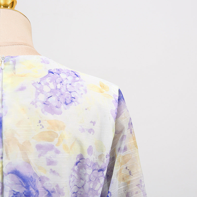 Floral Lace Trim Cake Dress – Summer Deep V-Neck Bell Sleeve Maxi Dress