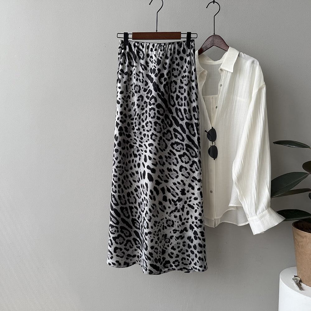 Luxury Leopard Print High-Waist A-Line Midi Skirt