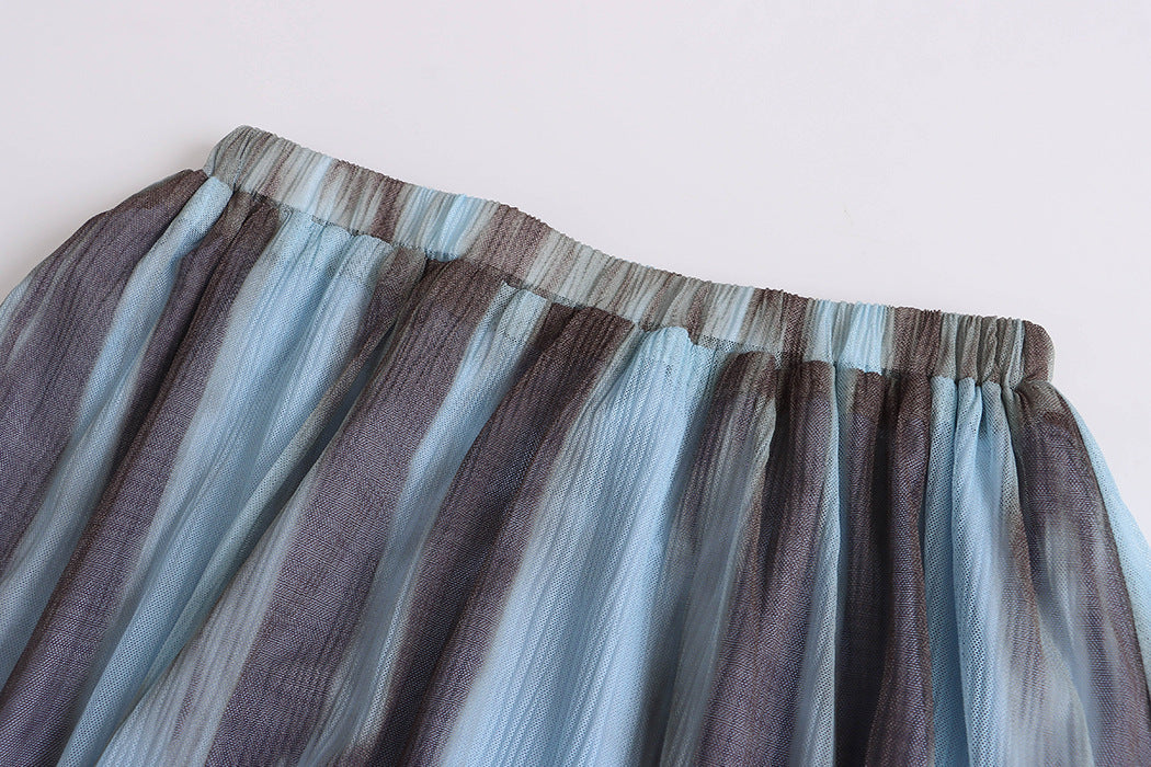 High-Waisted Long Hemline Skirt with Watercolor-Ink Drape