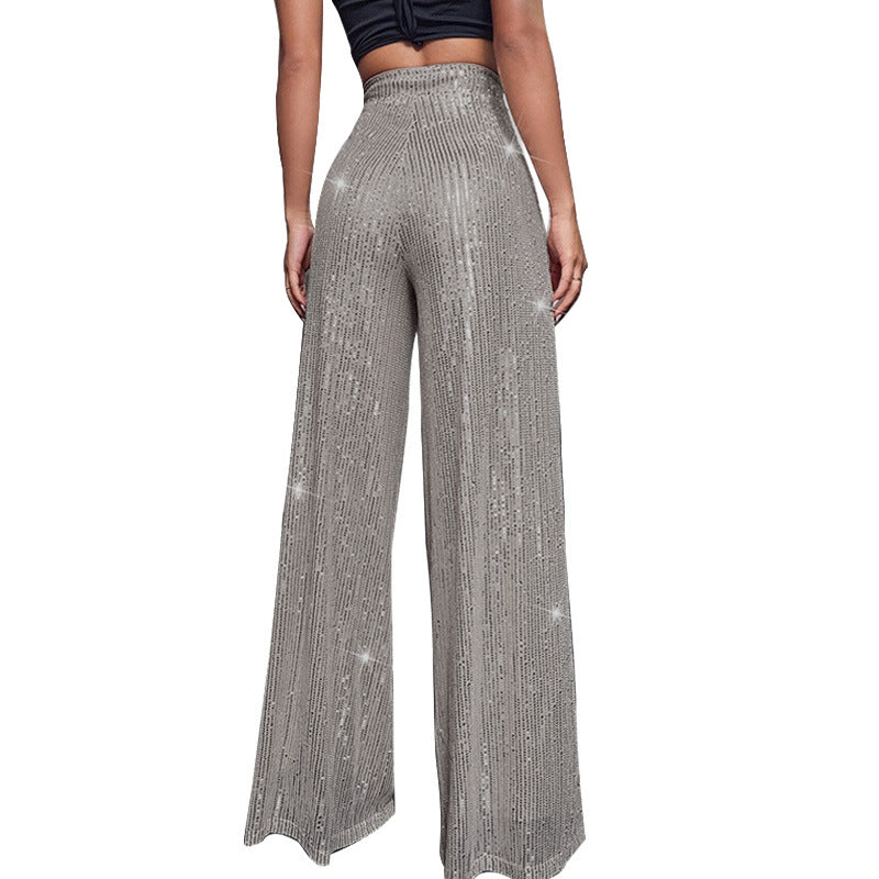 Fashion High Waist Sequin Summer Wide Legs Pants