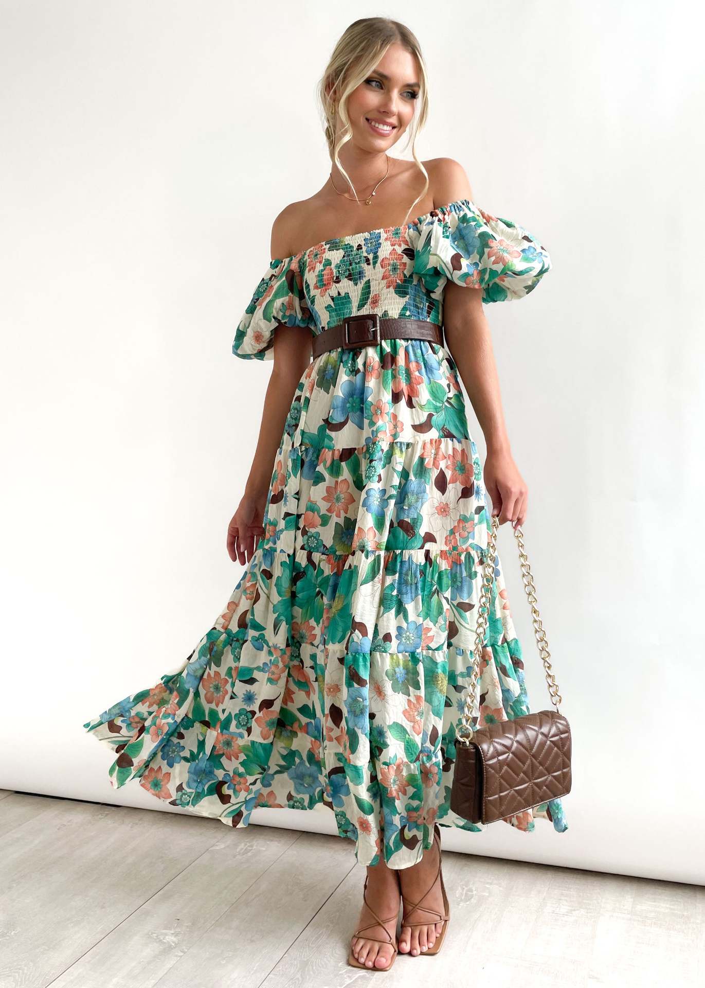 Casual Off The Shoulder Floral Print Long Dresses