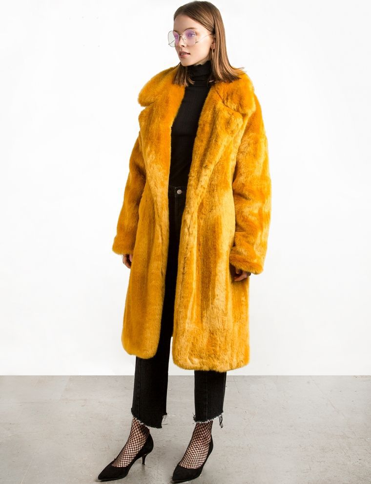 Long Plush Rabbit Hair & Mink Fur-Like Coat