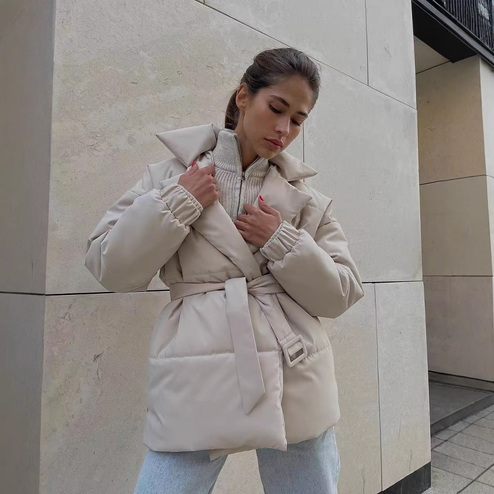Women's Belted V-Neck Pure Color Long Sleeve Jacket