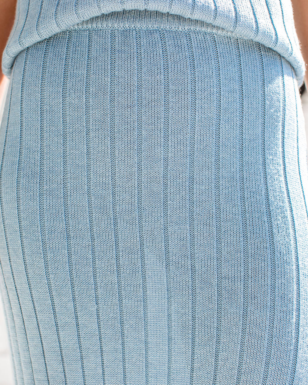 Oceanside Ribbed Knit Midi Skirt - Blue
