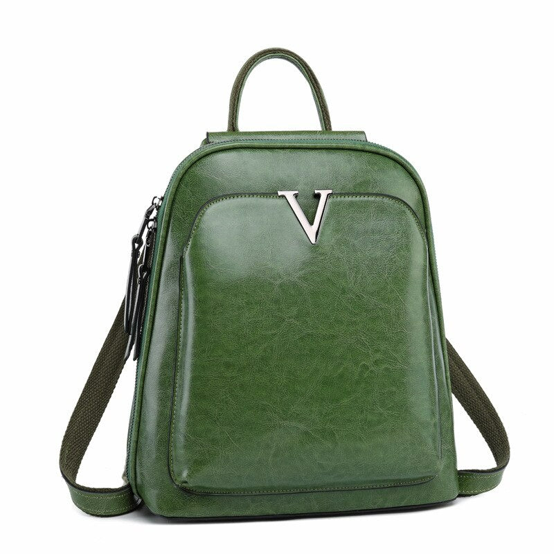Oil Wax Genuine Leather Women Backpack Cowhide Shoulder Bag