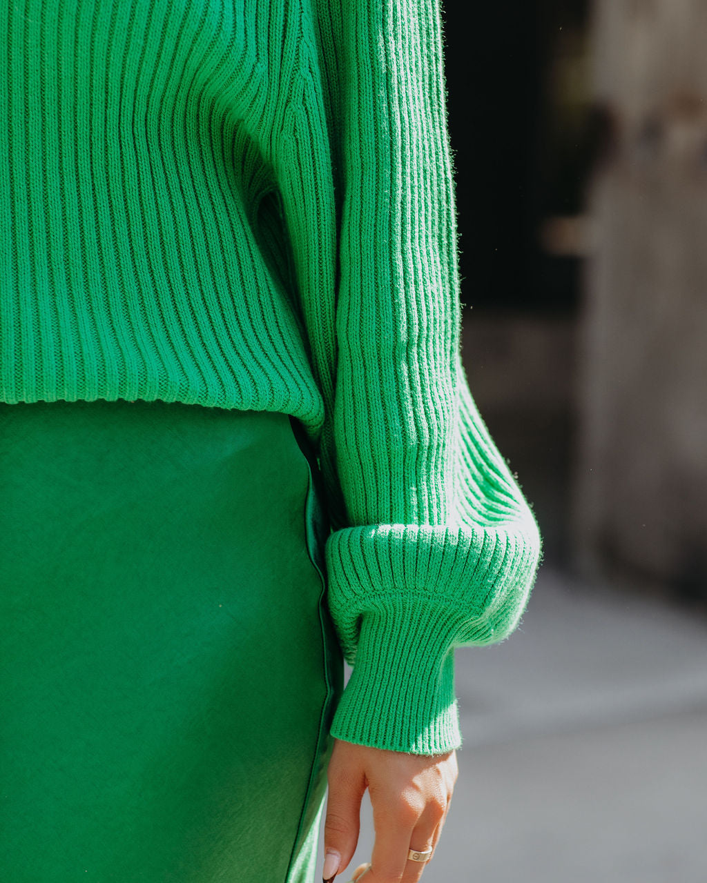 Ozzy Cotton Blend Balloon Sleeve Sweater - Green