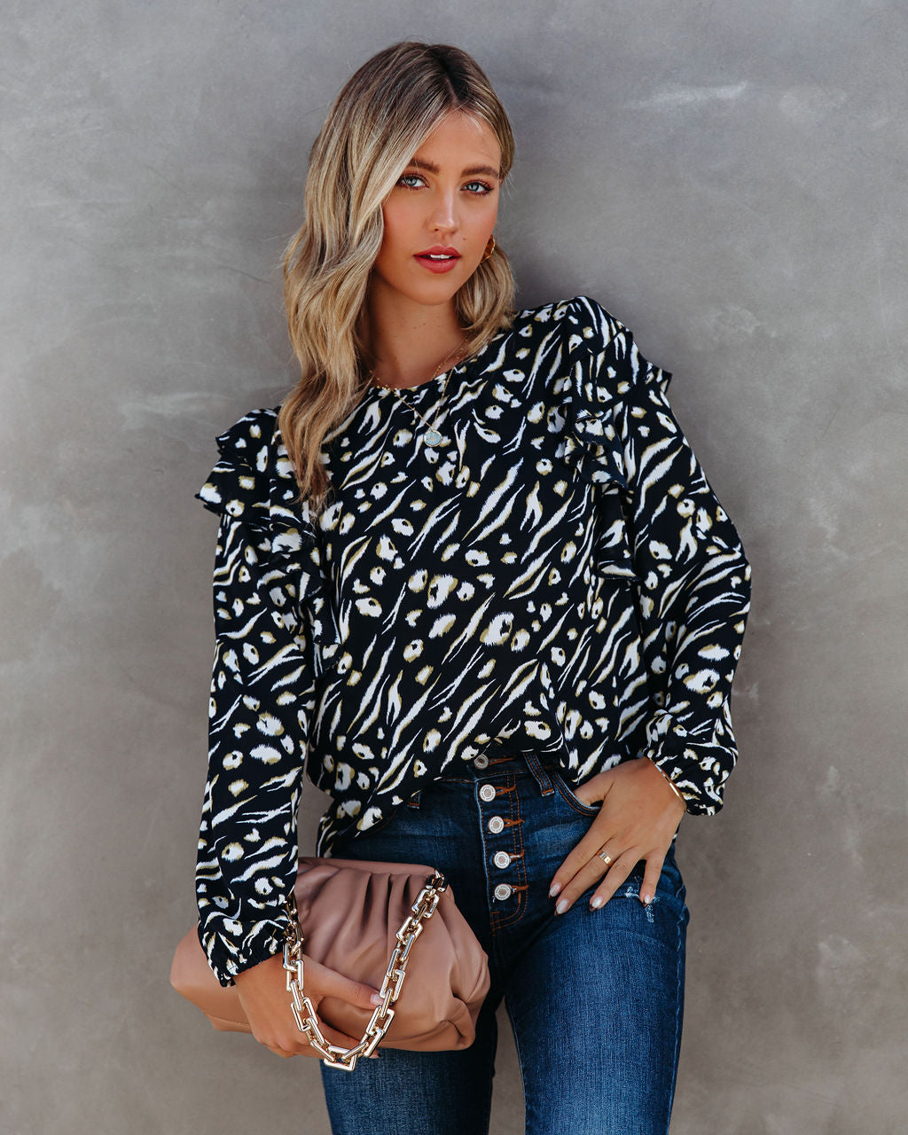 Peacock Printed Ruffle Blouse