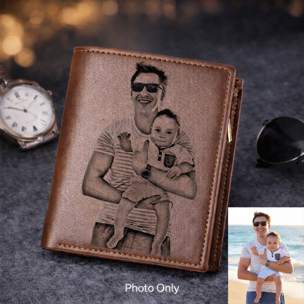 Men’s Custom Name / Photo Engraved Wallet | High-Quality PU Leather Short Purse | Personalized Gift