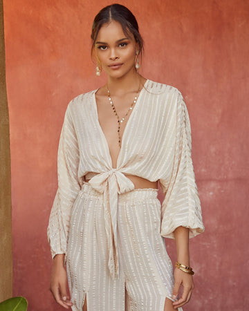 Rosales Striped Tie Front Crop Blouse