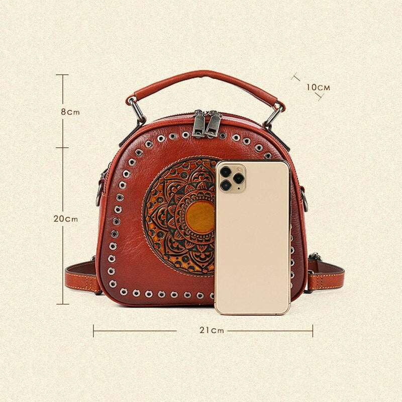Retro Totem Women Real Leather Handbag