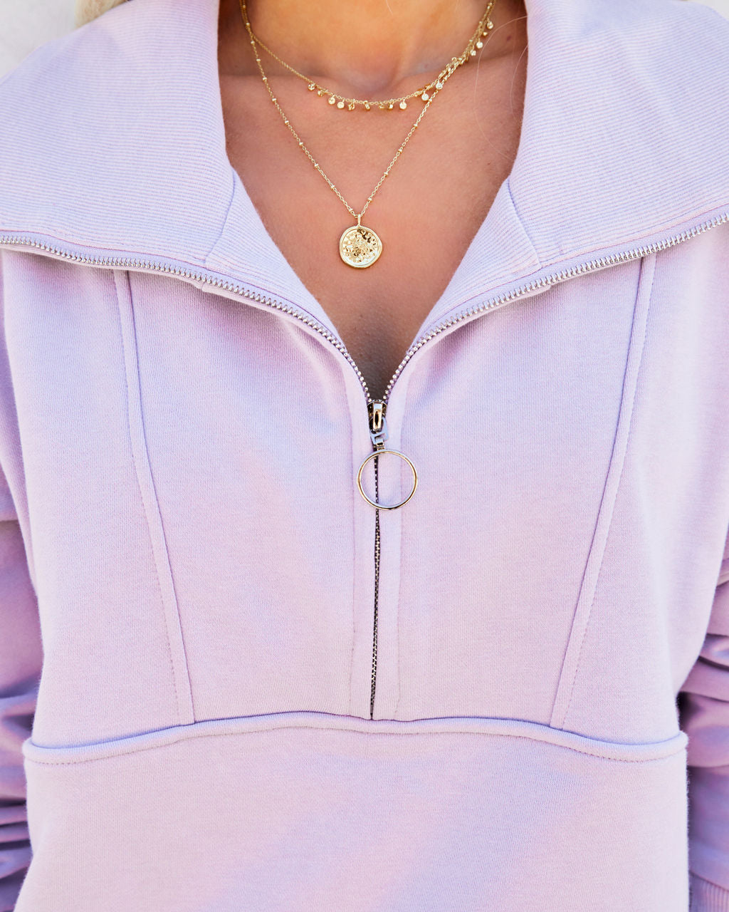 Rina Cotton Blend Pocketed Half Zip Pullover - Lilac