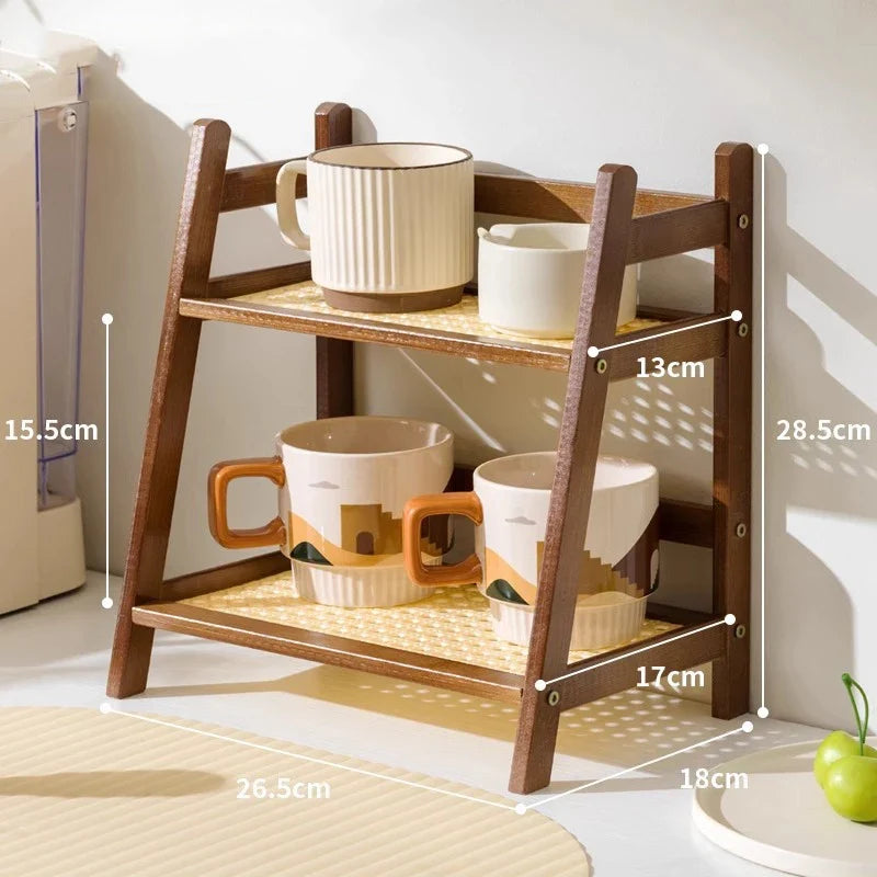 Countertop Organizer 2 Layer Coffee Cup Holder Multipurpose Bamboo Storage Shelf for Hotel Apartment Dressing Table Shelf Home