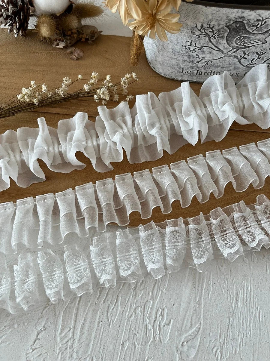 White Lace Lace Ribbons Accessories Lace Trim Handmade DIY Extended Clothes Pleated Sewing Decorative Fabric Skirt Hem Fabric