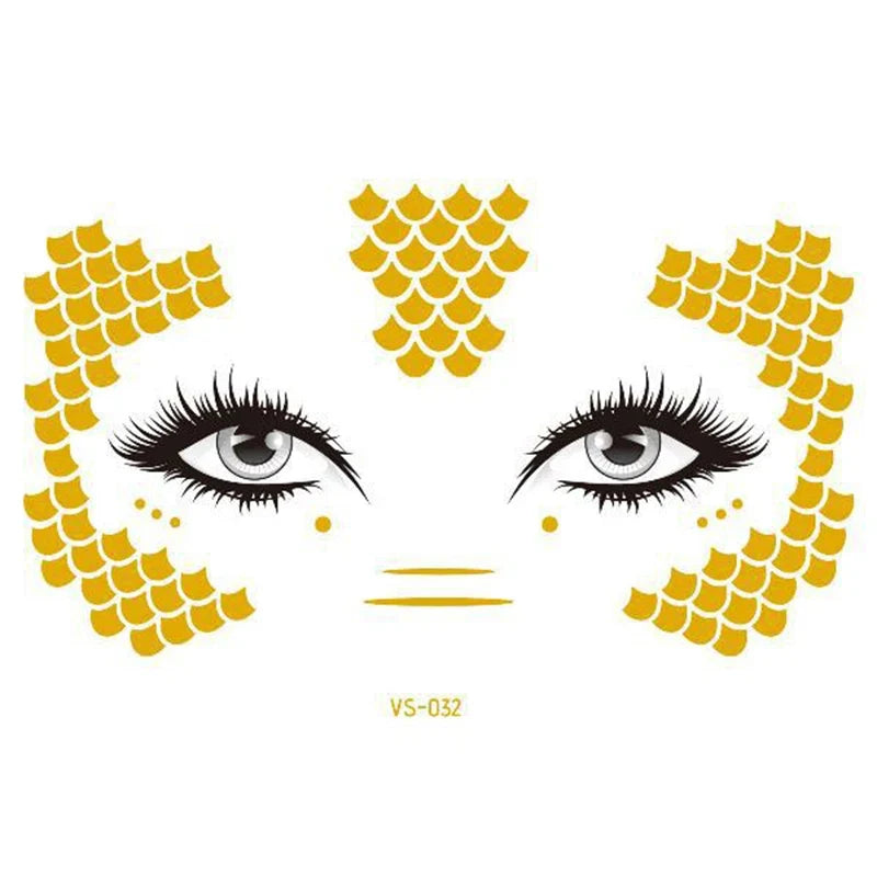 Glitter Stickers Face Tattoo Flash Gold Temporary Metalic Tattoos Waterproof Makeup Decals for Girls Party Music Festival