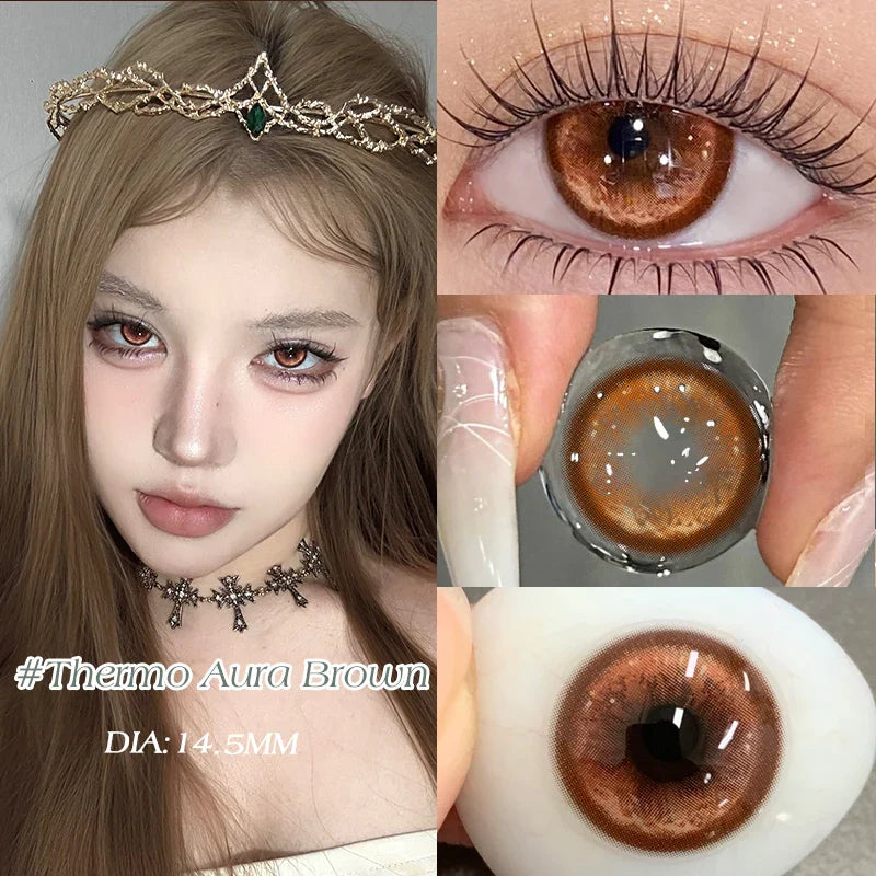 2PCS Korean Brown Green Contact Lenses for Eyes Natural Beauty Pupils 1 Year Fashionable Makeup Fast Shipping