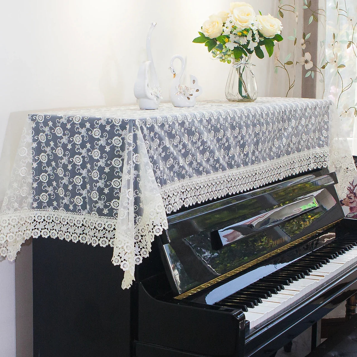 Japanese Sle Semi-Cover Piano Dust Cover Cloth Bench Cover Lightweight Luxury Lace Piano Lid Curtain Home Fabric Protection