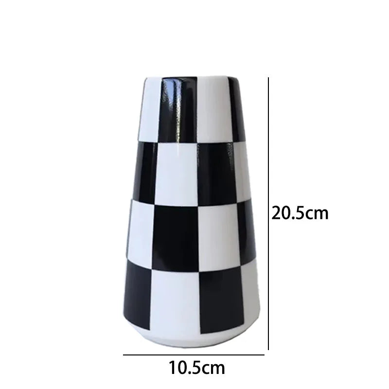 Minimalist Style Black And White Checkered Ceramic Flower Vase, Decorative Plant Pot For Home Bedroom, Living Room, Dining Table