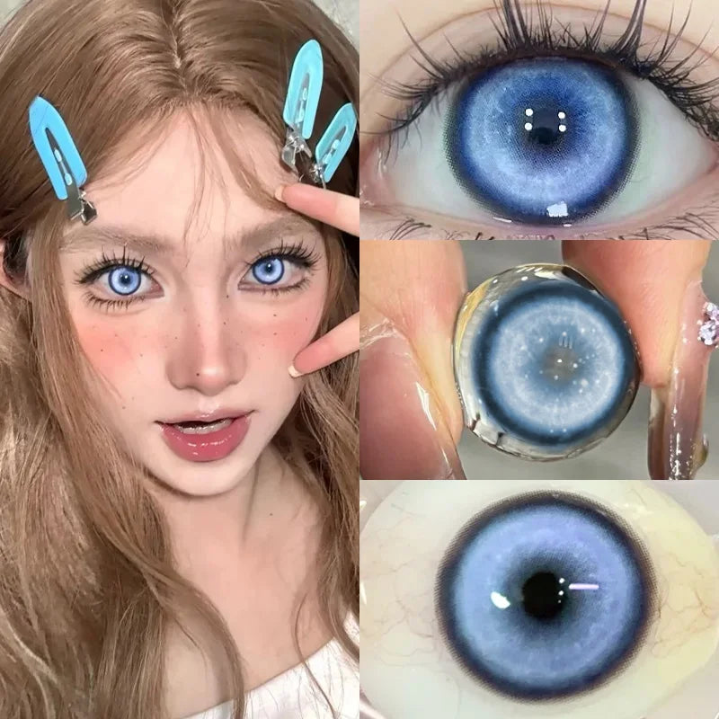 2Pcs Halloween Cosplay Color Contact Lenses for Eyes with Degree Cosmetic Lens Green Eyes Makeup Soft Blue Beauty Pupil