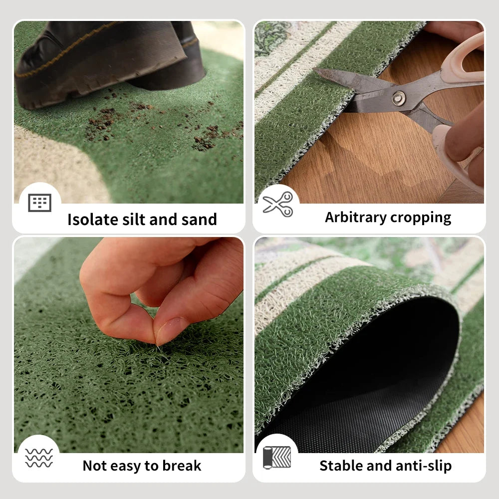 Retro Grid Pattern Wire Loop Mat Wear-Resistant Entryway Rug Waterproof Kitchen Carpet Non-Slip Scraper Mat for Home Decor