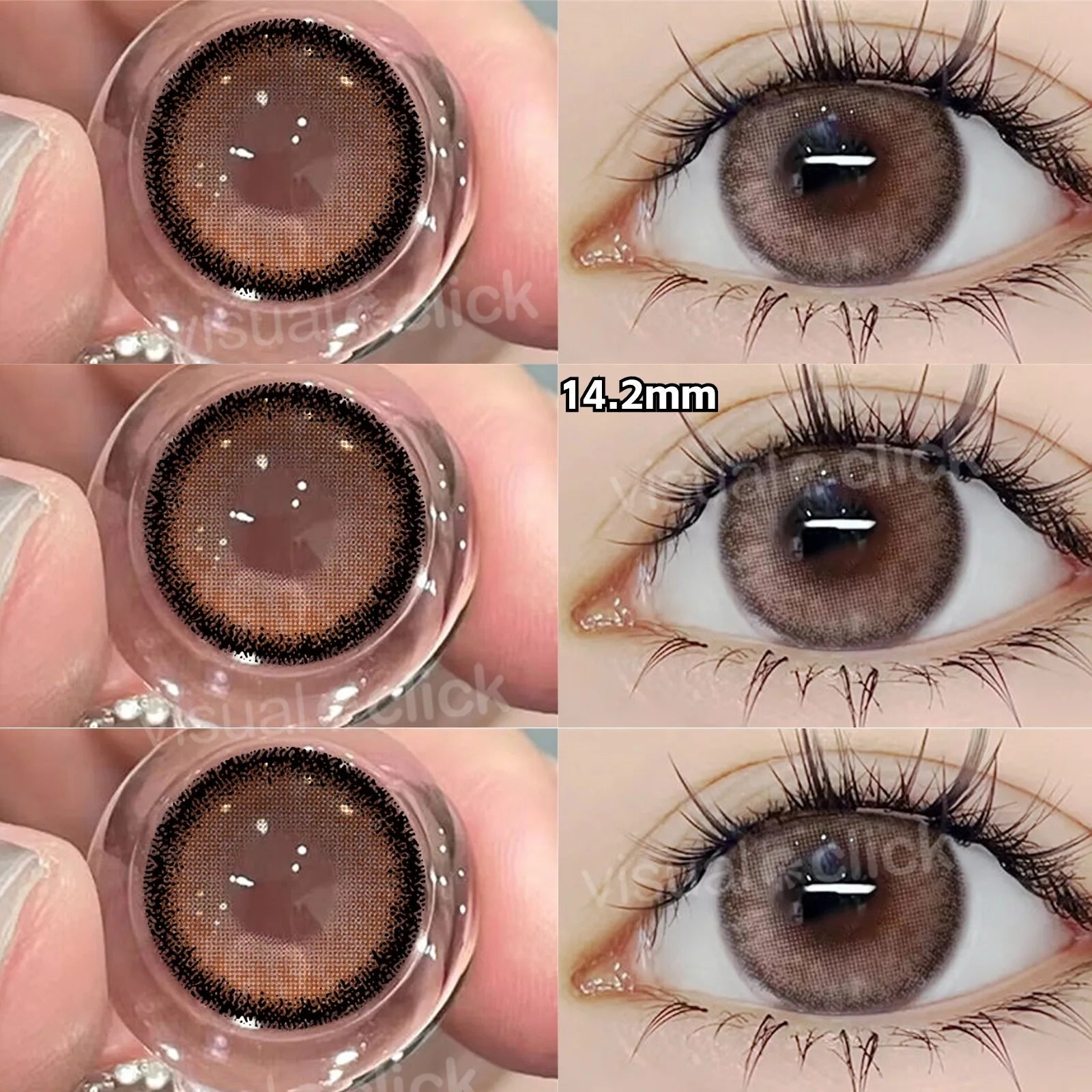 VisualClick Colored Contact Lens Nature Brown 2Pcs/Pair Year New Lenses with Myopia Degree Grade 0.00- 8.00 Soft Lens