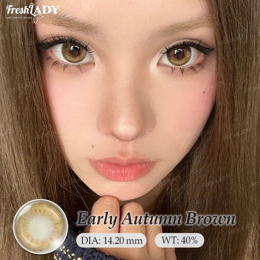 1 Pair Early Autumn Series Colored Contact Lenses Gray Eyes Natural Brown Eyes Contact Makeup Beauty 14.20mm Yearly