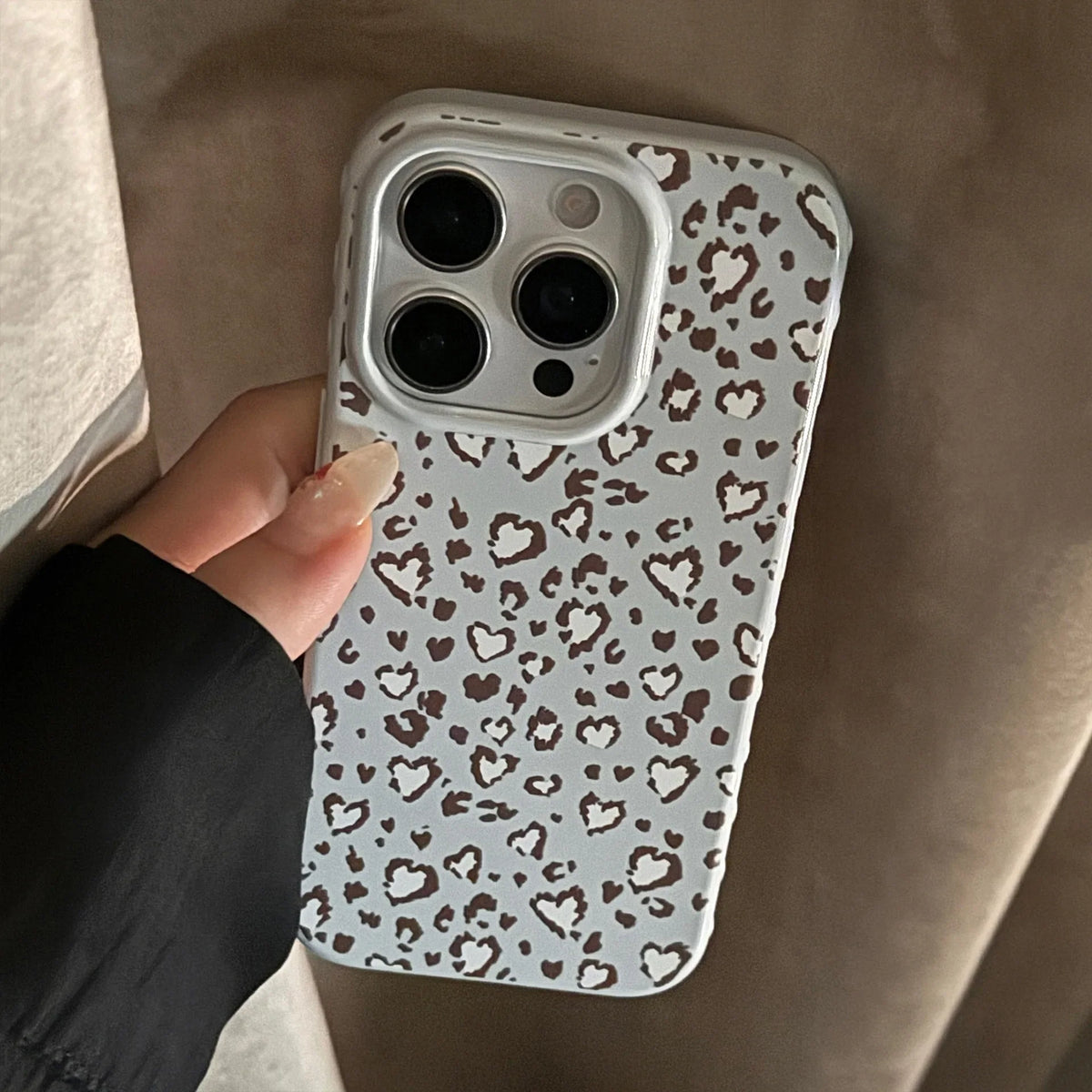 Stylish Retro Blue Leopard Print Love Heart Soft Phone Case For iPhone 16 15 14 13 12 17 Pro Max Shockproof Protective Cover