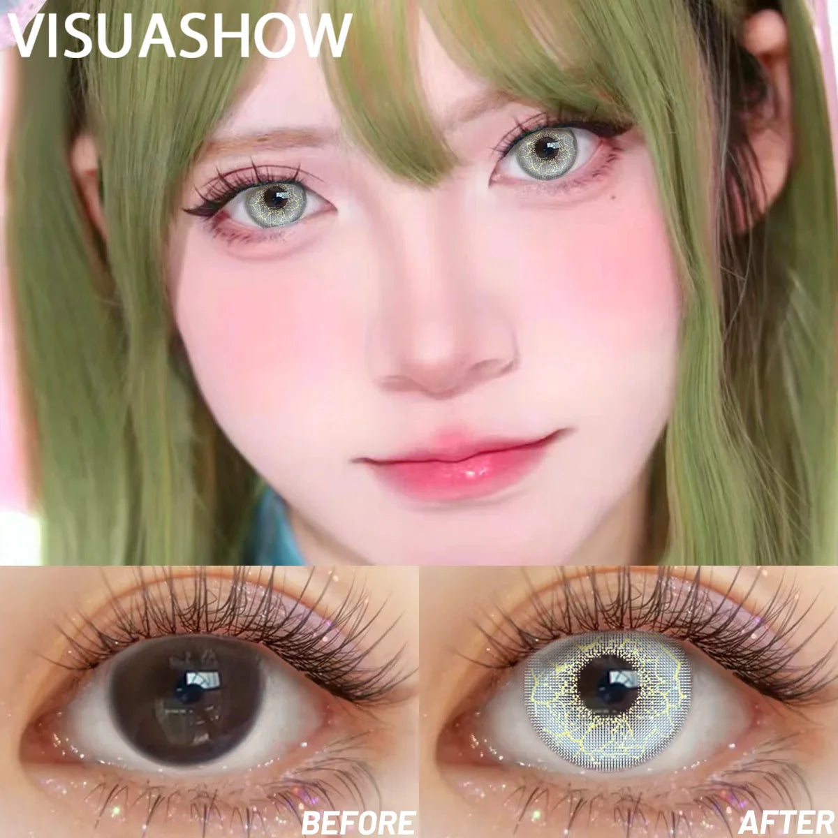 6 Months Disposable Kawaii Green Anime Cosplay Colored Contact Lenses for Coser Daily Party Eye Beauty Soft Contacts