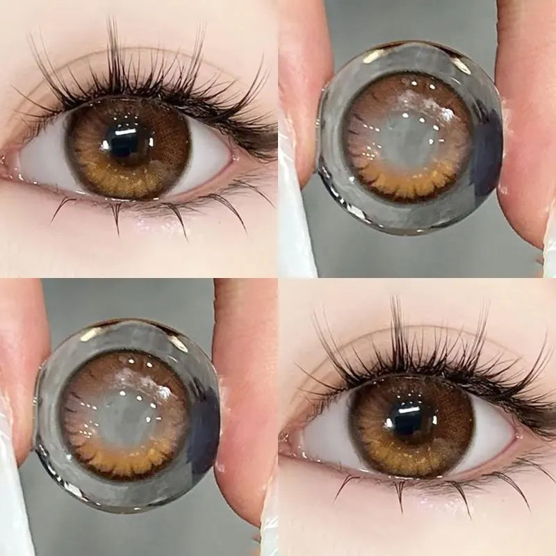 Colored Contact Lens Nature Brown 2 Pcs Year New Lenses with Myopia Degree Grade 0.00- 8.00 Soft Lens