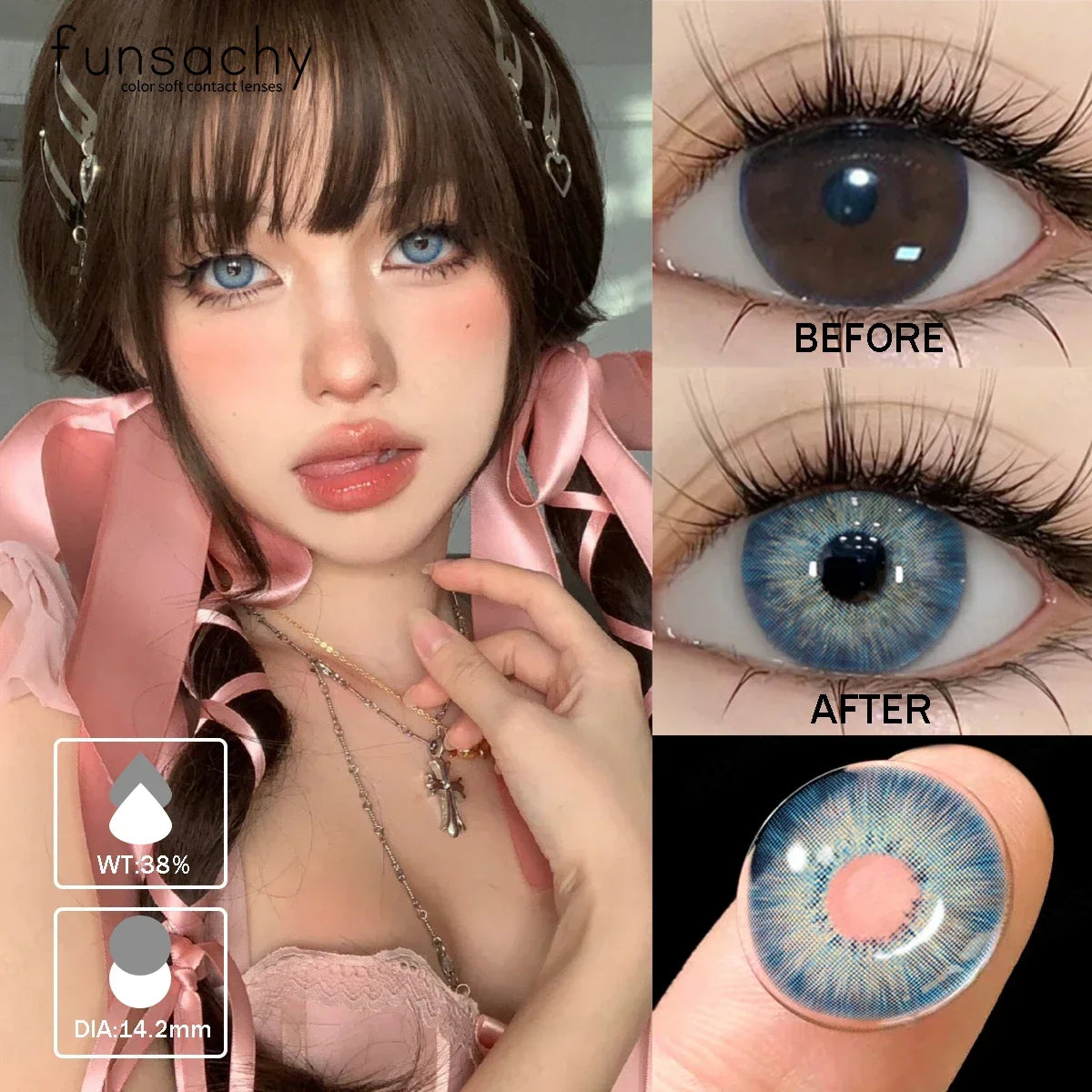 1 pair Colorcon Contact Lenses for Eyes Black Lenses Beautiful Cosmetic Pupil Blue Lenses Big Eyes Contacts Lens Yearly