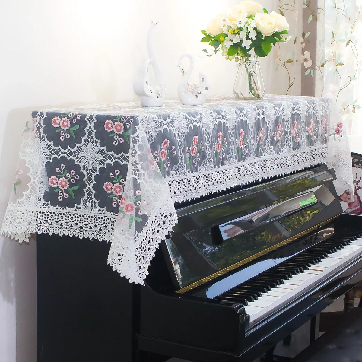 Japanese Sle Semi-Cover Piano Dust Cover Cloth Bench Cover Lightweight Luxury Lace Piano Lid Curtain Home Fabric Protection