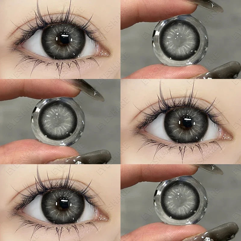1Pair Natural Colored Contact Lenses with Prescription Myopia Lenses with Degree Gray Pupils Lens Brown Lenses Yearly