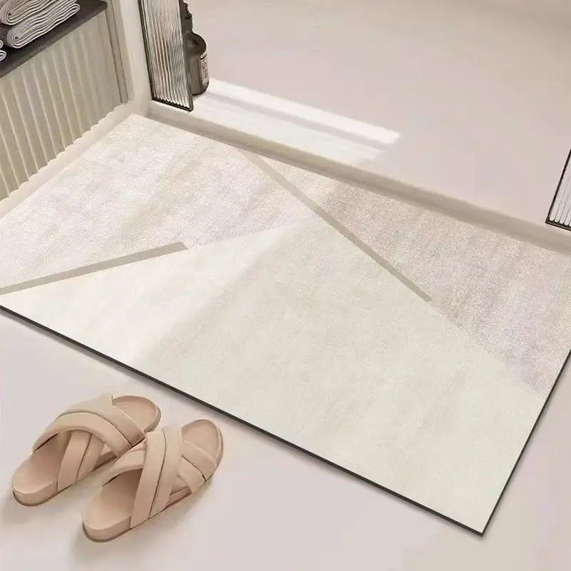 Abstract Geometric Line Art Bathroom Mat Soft Neutral Color Absorbent Non-Slip Quick Drying Home Entrance Floor Mat