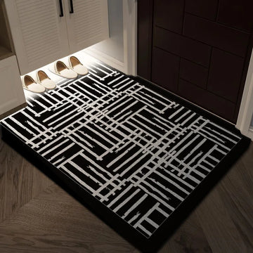 Black & White Geometric Wire Loop Entryway Mat Heavy Duty Non-Slip Door Rug