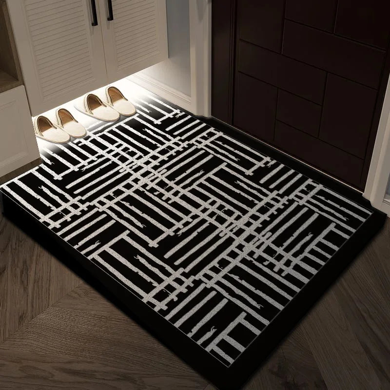 Black & White Geometric Wire Loop Entryway Mat Heavy Duty Non-Slip Door Rug