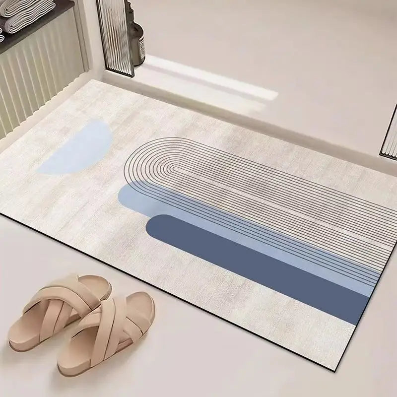 Abstract Geometric Line Art Bathroom Mat Soft Neutral Color Absorbent Non-Slip Quick Drying Home Entrance Floor Mat